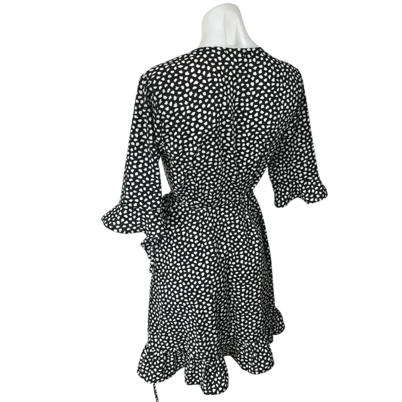 Boohoo Black White Contrast Smudge Half Sleeve Ruffle Frill Mini Wrap Dress 10 - Image 2