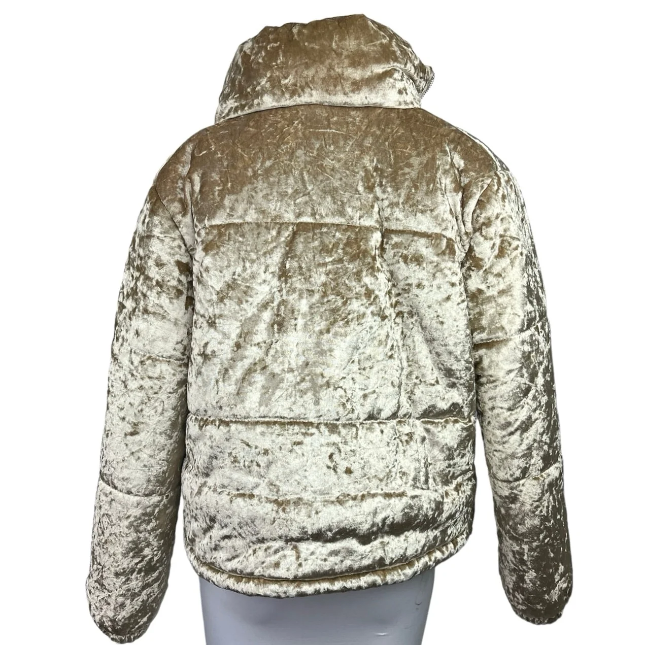 Boohoo Gold Metallic Velvet Zip Up High Neck Long Sleeve Outdoor Puffer Jacket 4 - Image 2