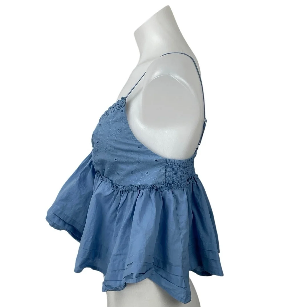 BP. Blue Lace Eyelet V Neck Sleeveless Crop Babydoll Peplum Camisole Tank Top S - Image 3