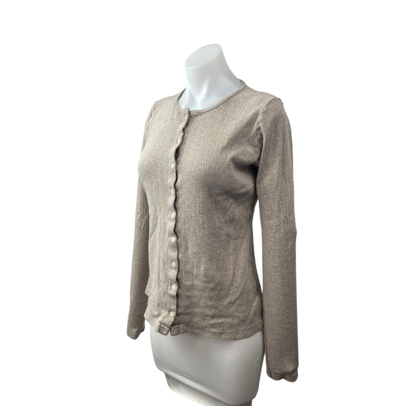 Brandy Melville Beige Crew Neck Long Sleeve Button Down Cardigan Sweater Top M/L - Image 2