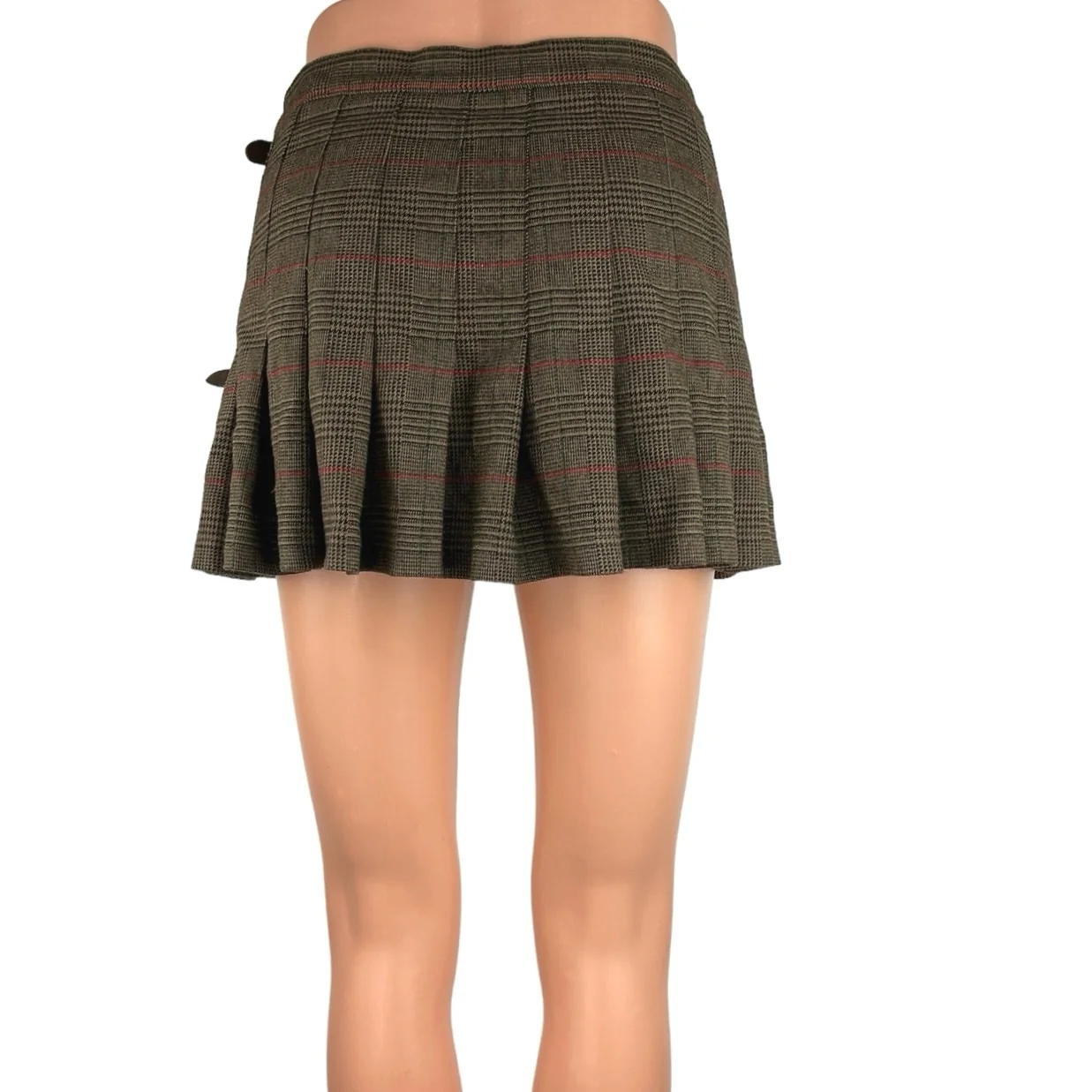 Brandy Melville Brown Plaid Buckle Strap Pleated High Waisted Skirt Size S/M - Image 3
