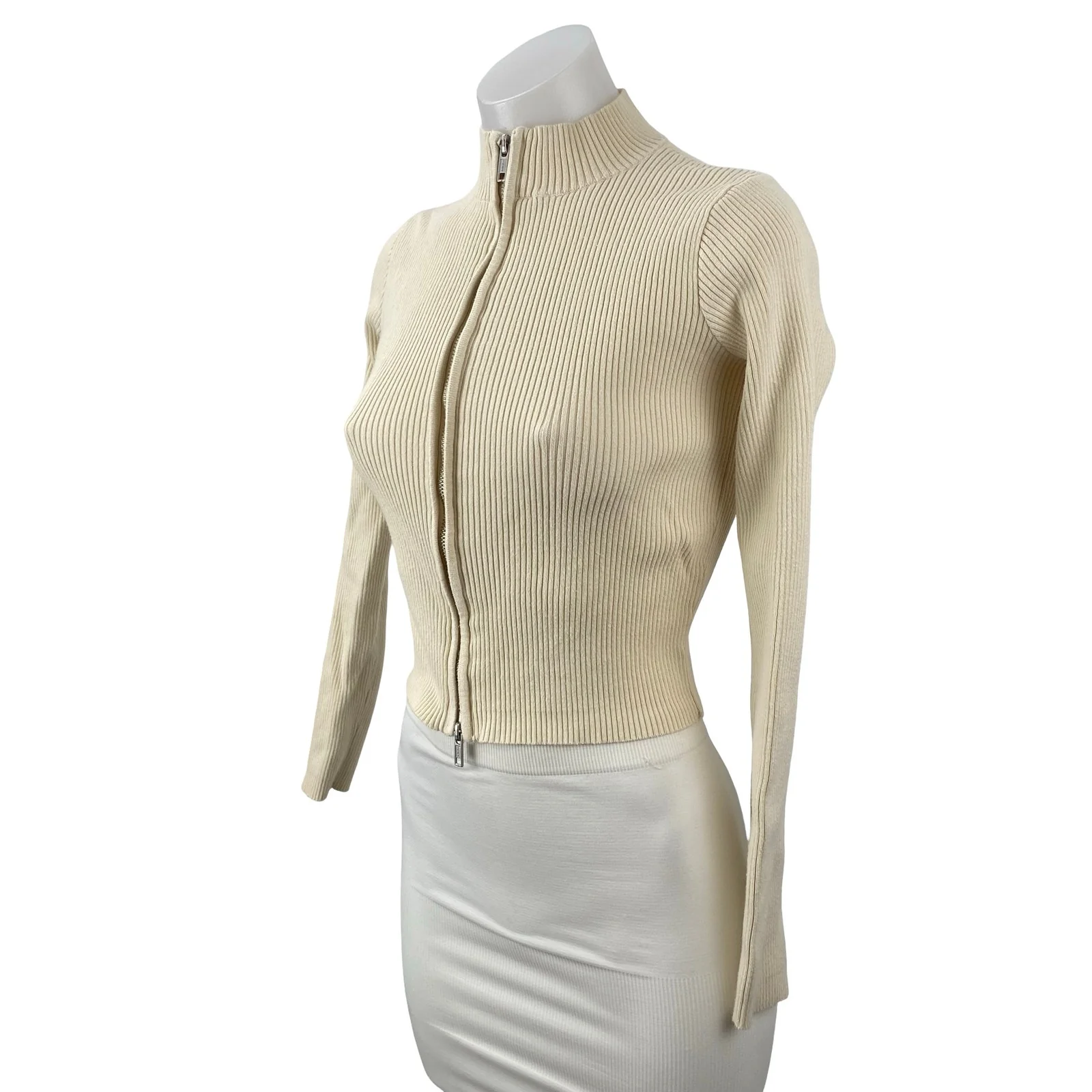 Brandy Melville Cream Ribbed Mock Neck Long Sleeve Cardigan Sweater Jacket Sz S - Image 2