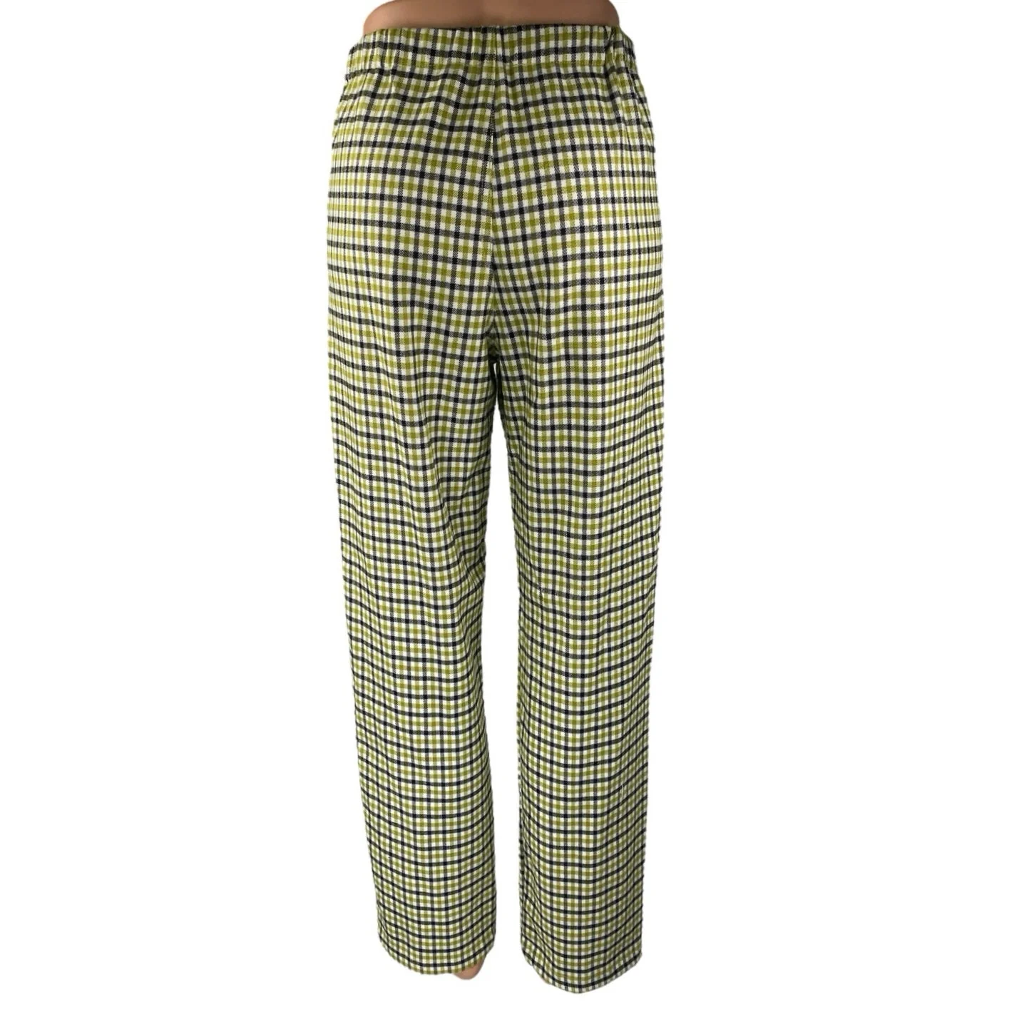 Brandy Melville Green Multicolor Checkered Straight High Waist Trousers Pants S - Image 3
