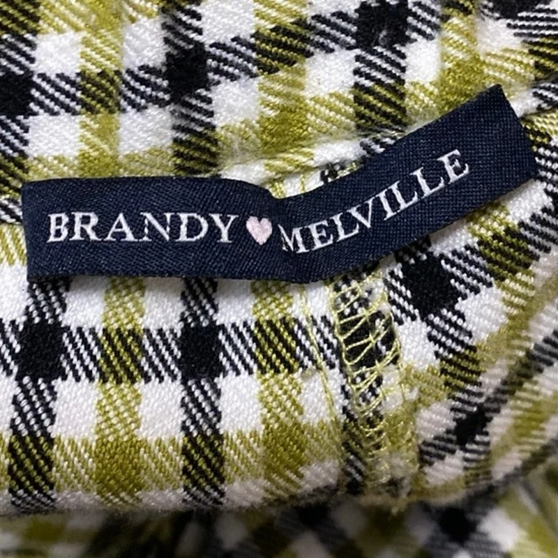 Brandy Melville Green Multicolor Checkered Straight High Waist Trousers Pants S - Image 4