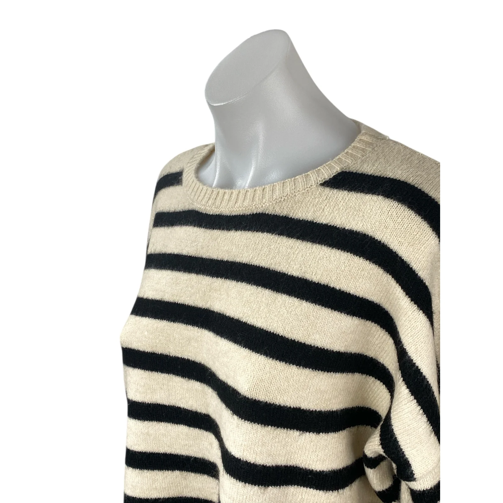 BSB Jeans Women's Beige Black Striped Long Sleeve Rib Knit Sweater Top Size XS - Image 2