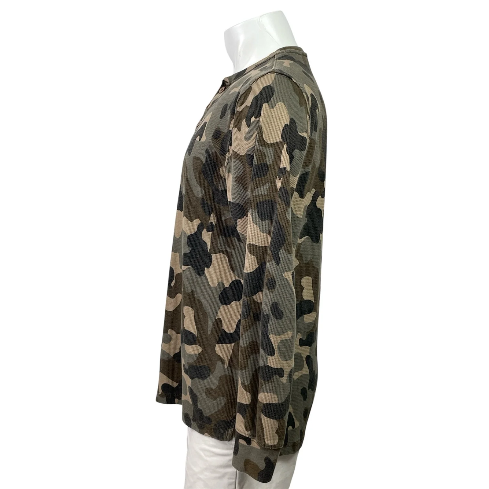 Buckhorn River Mens Green Camo Camouflage  Long Sleeve Henley Sweater Top Size M - Image 2