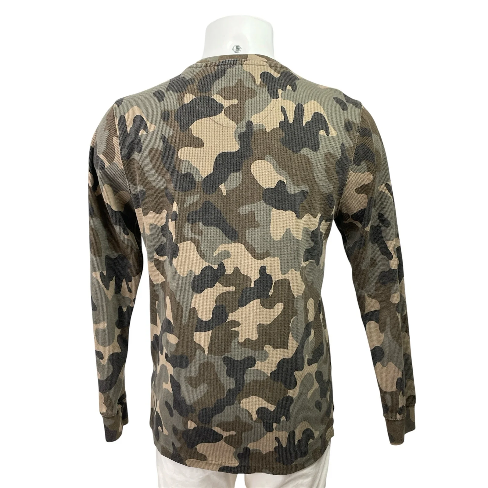 Buckhorn River Mens Green Camo Camouflage  Long Sleeve Henley Sweater Top Size M - Image 3