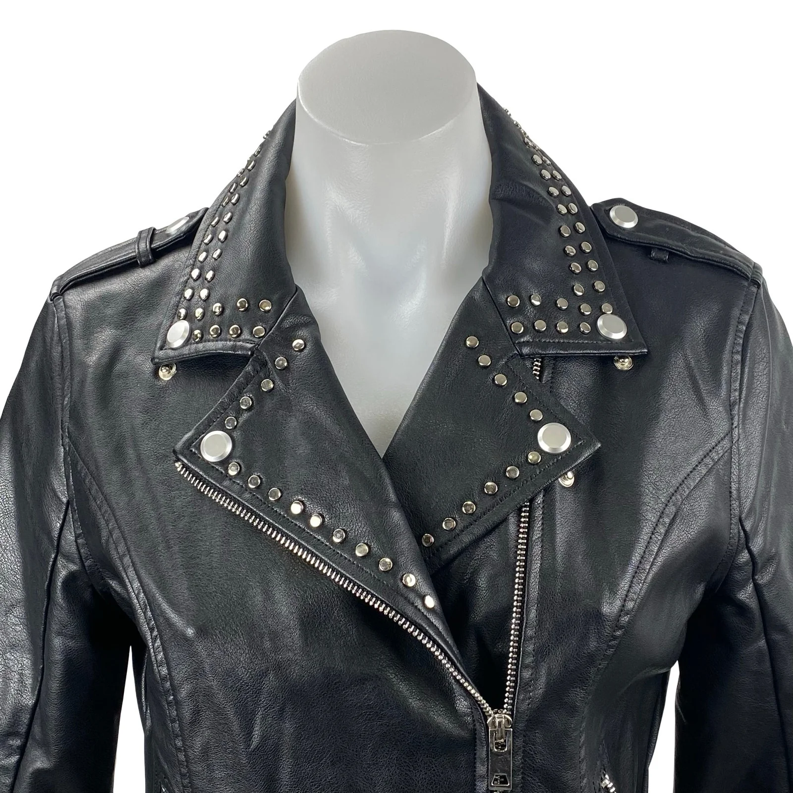 BuddyLove Wild Child Black Studded Faux Vegan Leather Moto Biker Coat Jacket S - Image 3