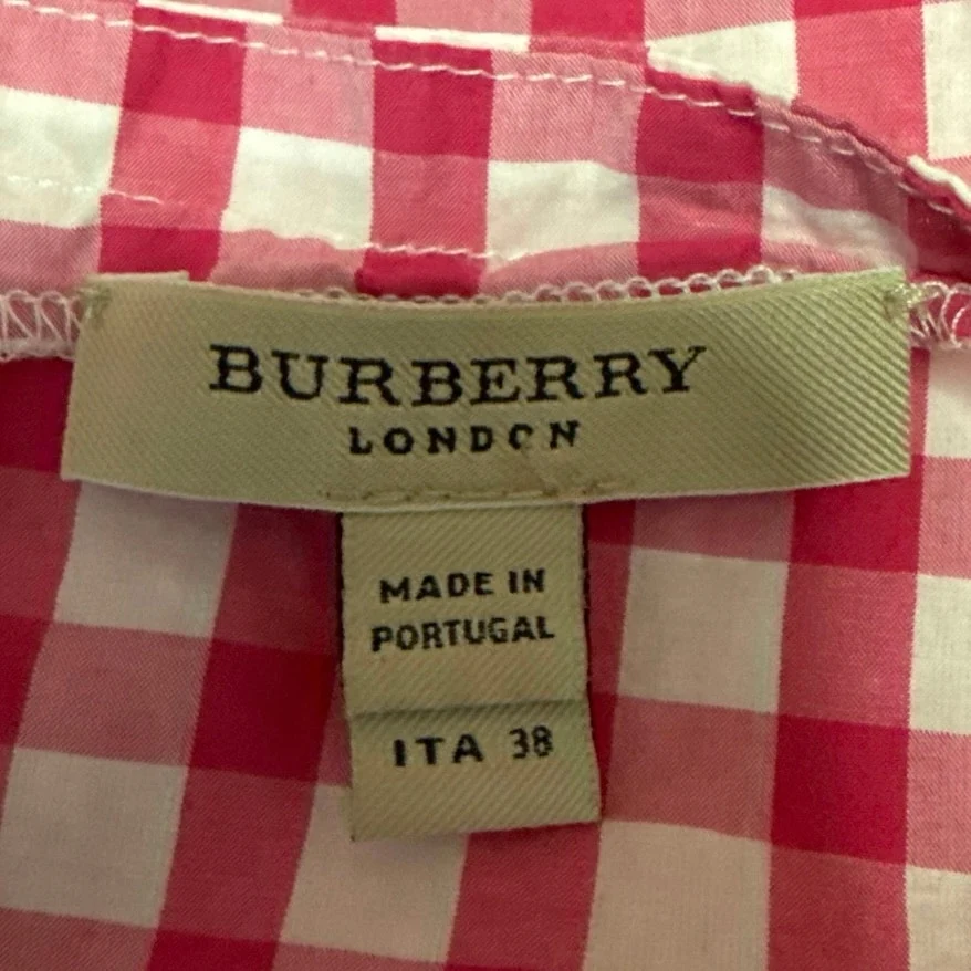 Burberry Women's Pink White Plaid Checkered Sleeveless Peplum Tunic Tank Top 4 - Image 4