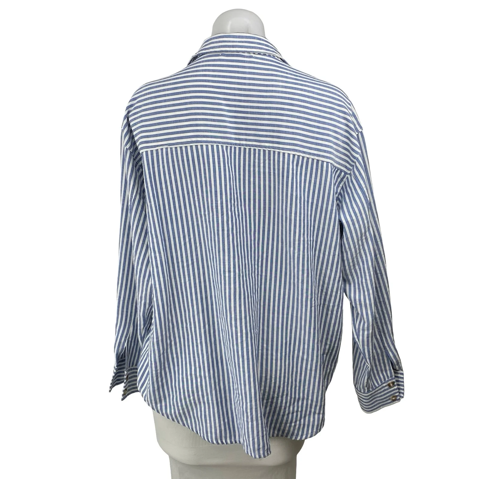 By Together Women's Blue Striped Pocket Long Sleeve Button Down Shirt Top Size S - Image 4