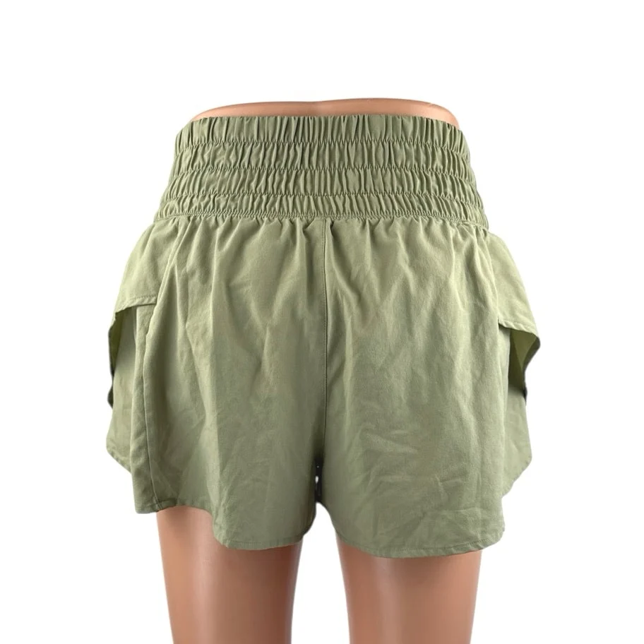 Calia Women's Green Tan Elastic Smocked High Waisted Mini Shorts Set of 2 Size S - Image 7