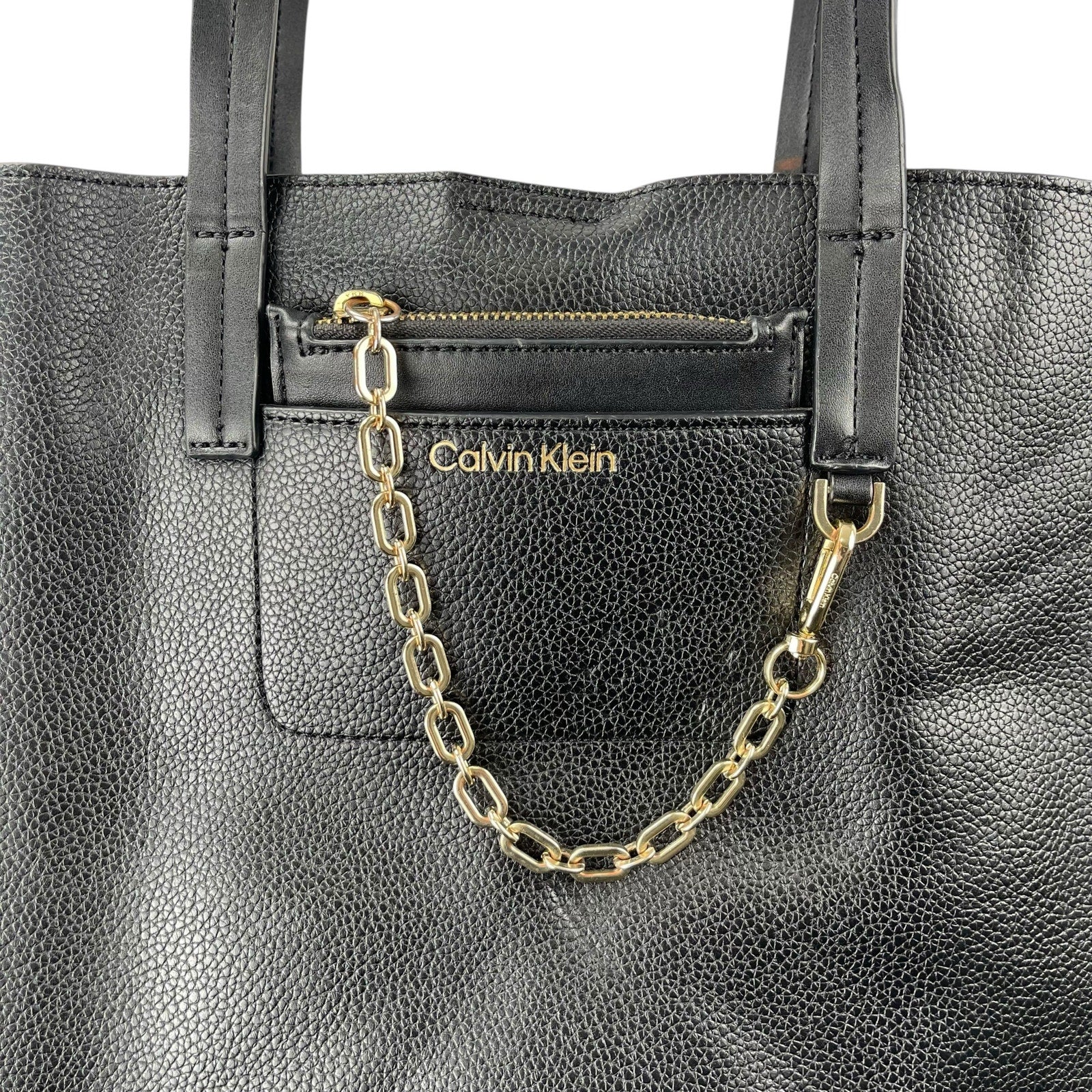 Calvin Klein Anya Signature Chain Black Faux Leather Purse Tote Shoulder Bag OS - Image 11