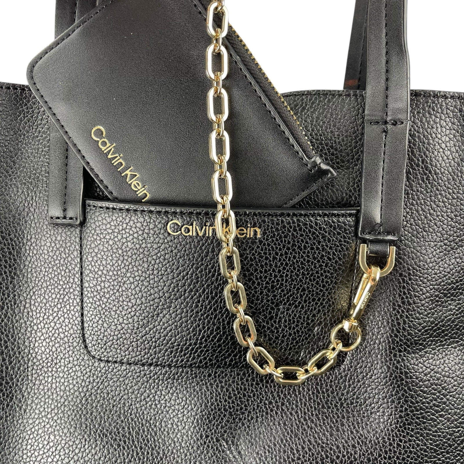 Calvin Klein Anya Signature Chain Black Faux Leather Purse Tote Shoulder Bag OS - Image 12