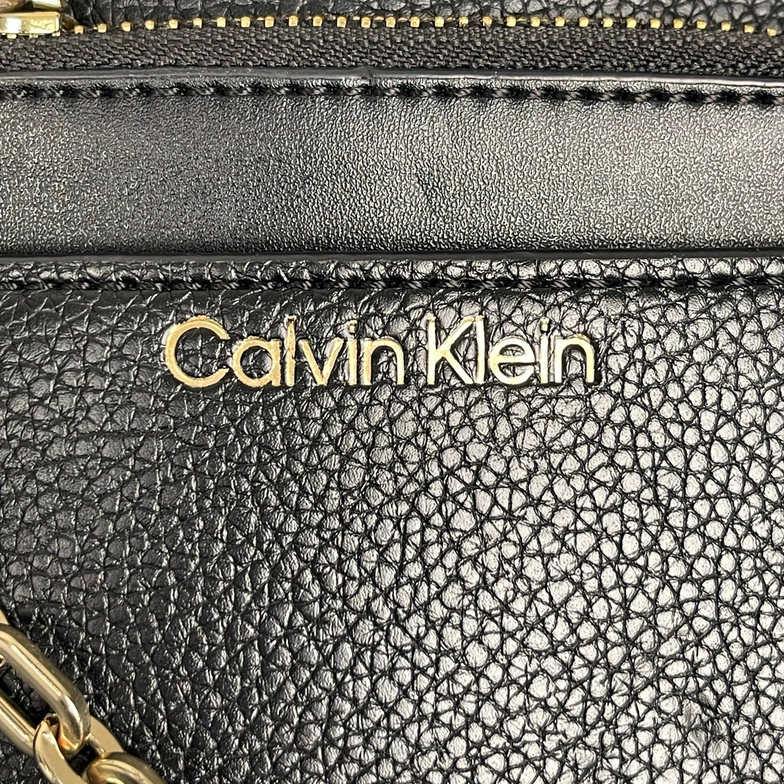 Calvin Klein Anya Signature Chain Black Faux Leather Purse Tote Shoulder Bag OS - Image 13