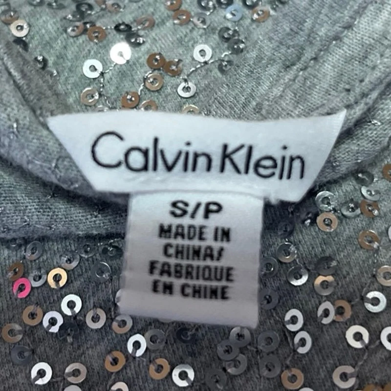 Calvin Klein Gray Silver Sequin Embellished Short Sleeve T Shirt Tee Top Size S - Image 4