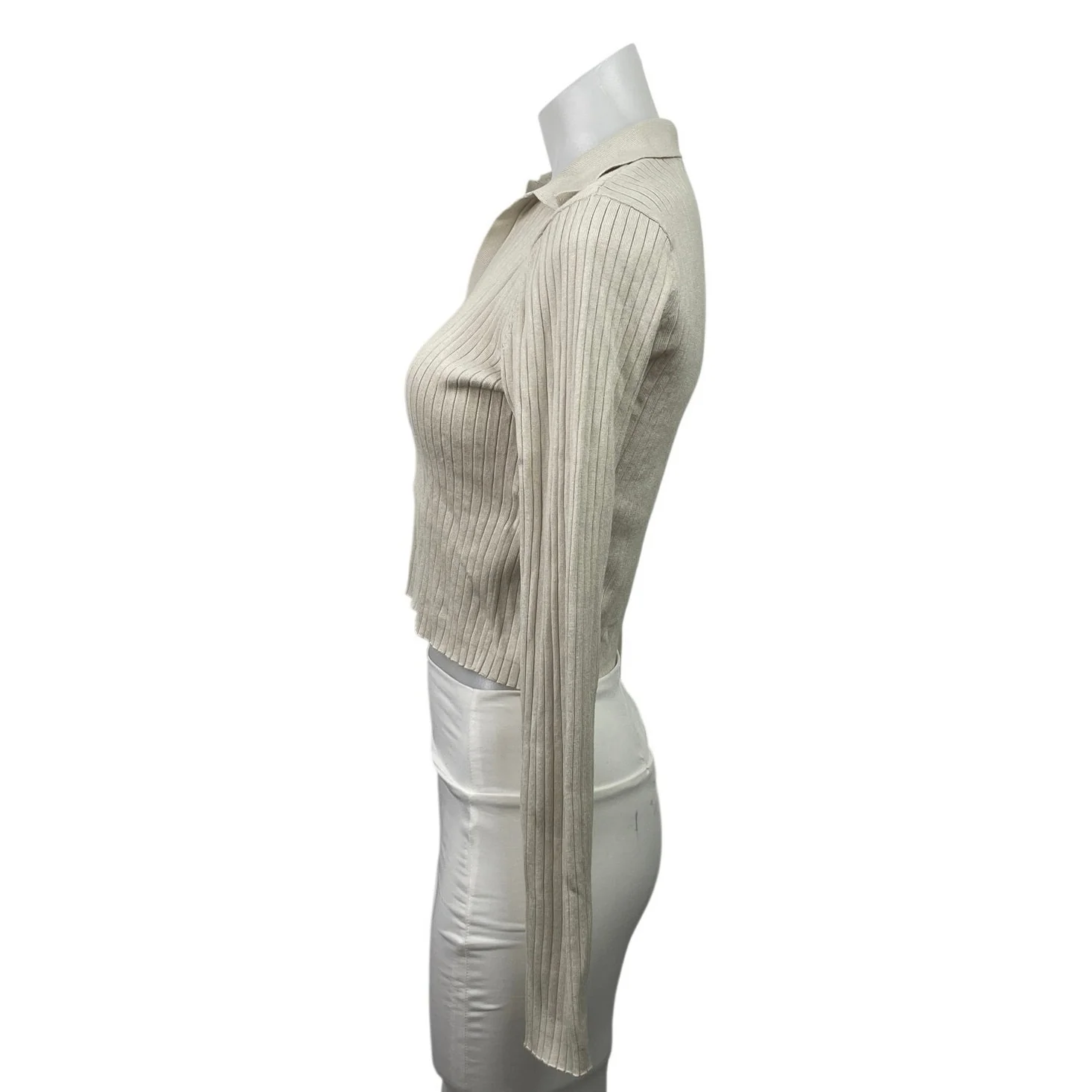 Calvin Klein Jeans White Rib Knit Long Sleeve Collared Sweatshirt Sweater top S - Image 2