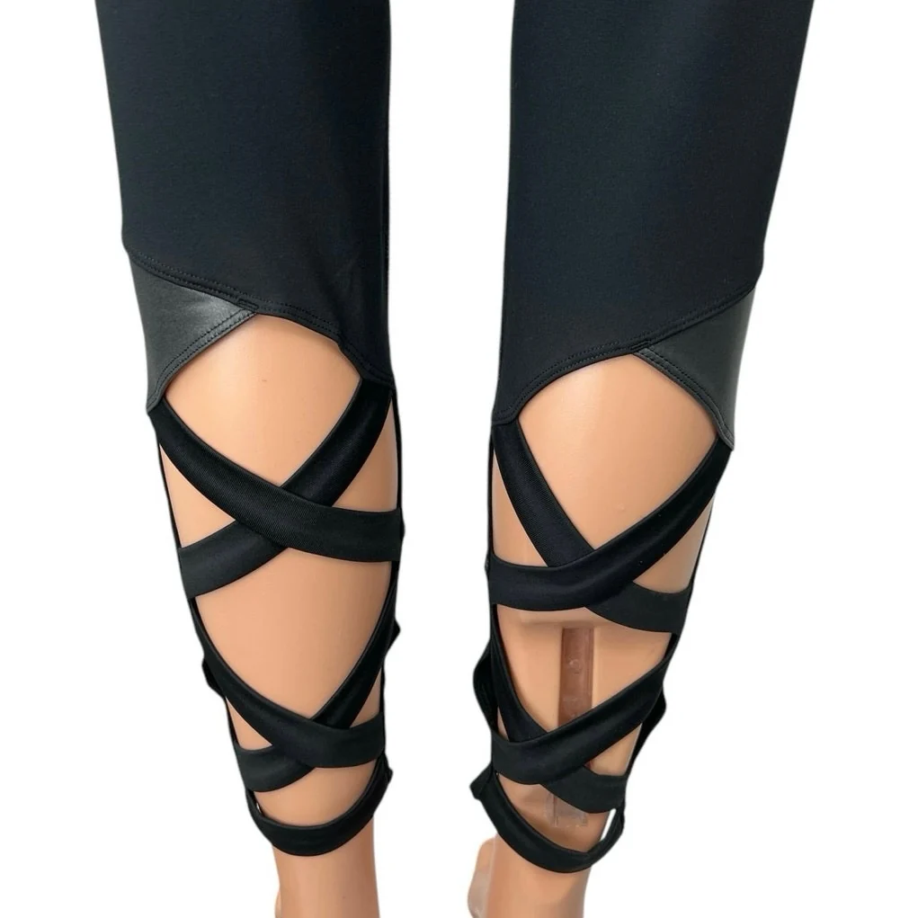 Calvin Klein Performance Black Logo Cutouts Crisscross Back Leggings Pants L - Image 5