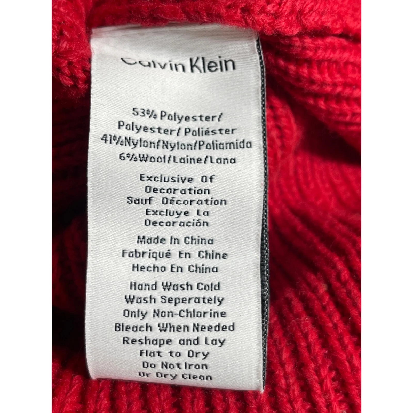 Calvin Klein Women's Red Wool Ribbed Knit Cuffed Logo Winter Beanie Hat OS - Image 5