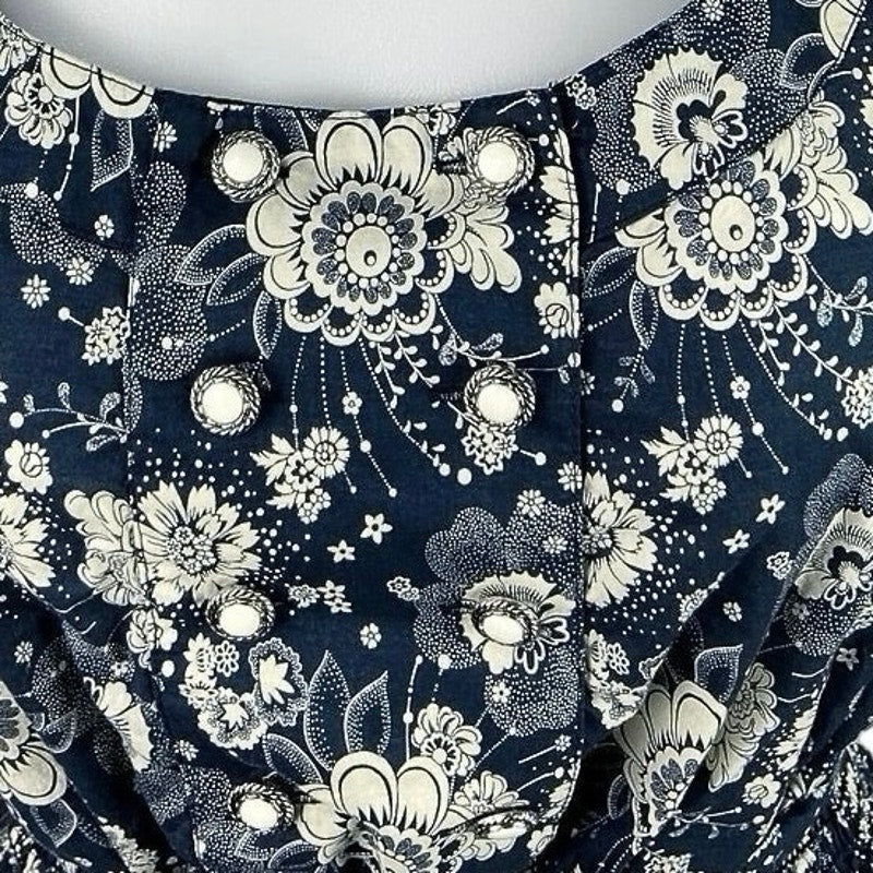 Castro Blue Floral Print Sleeveless Pearl Button Elastic Waist Mini Dress Sz 12 - Image 3