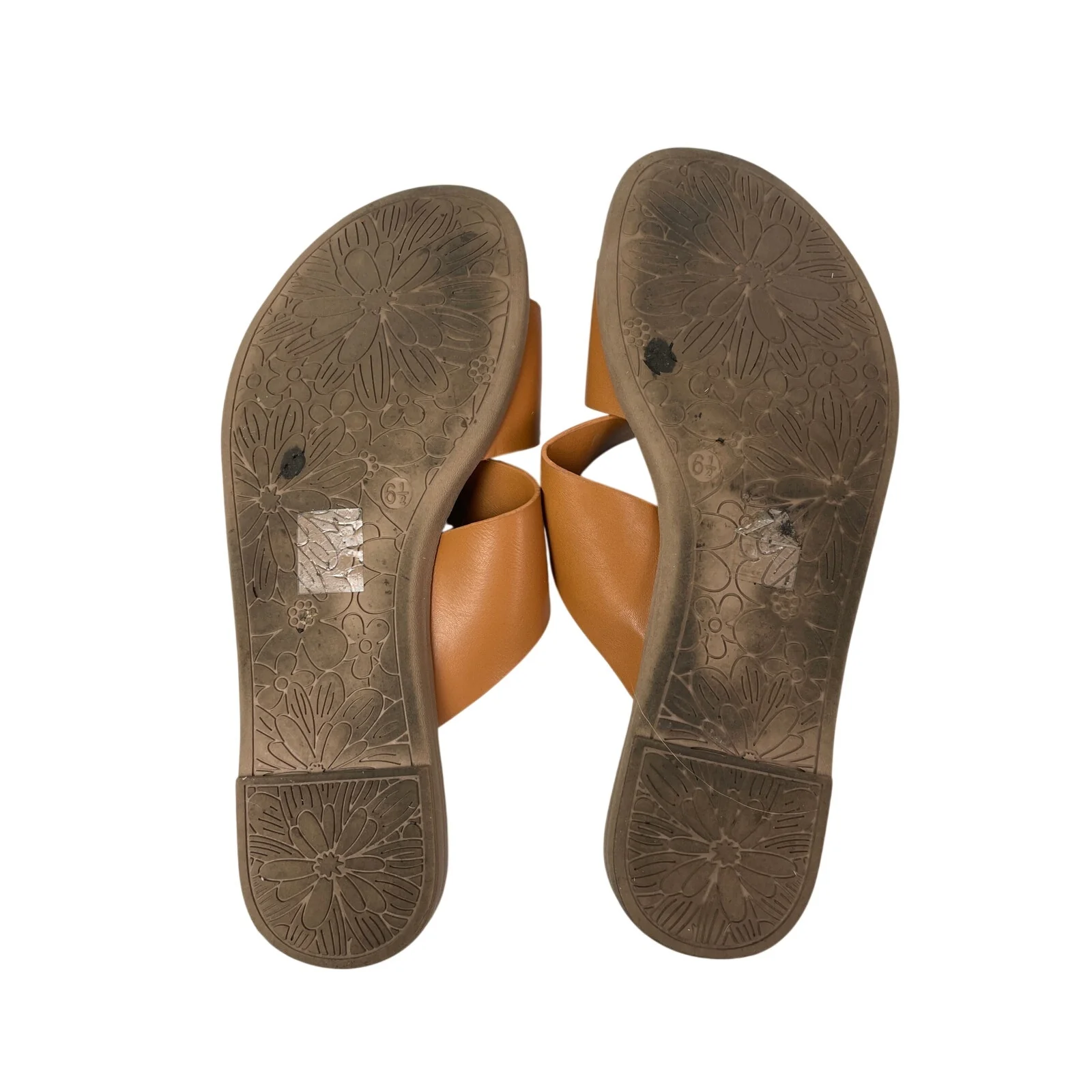 Centro Point Women's Brown Open Toe Slip On Cross Strap Flat Sandals Slides 6.5 - Image 4