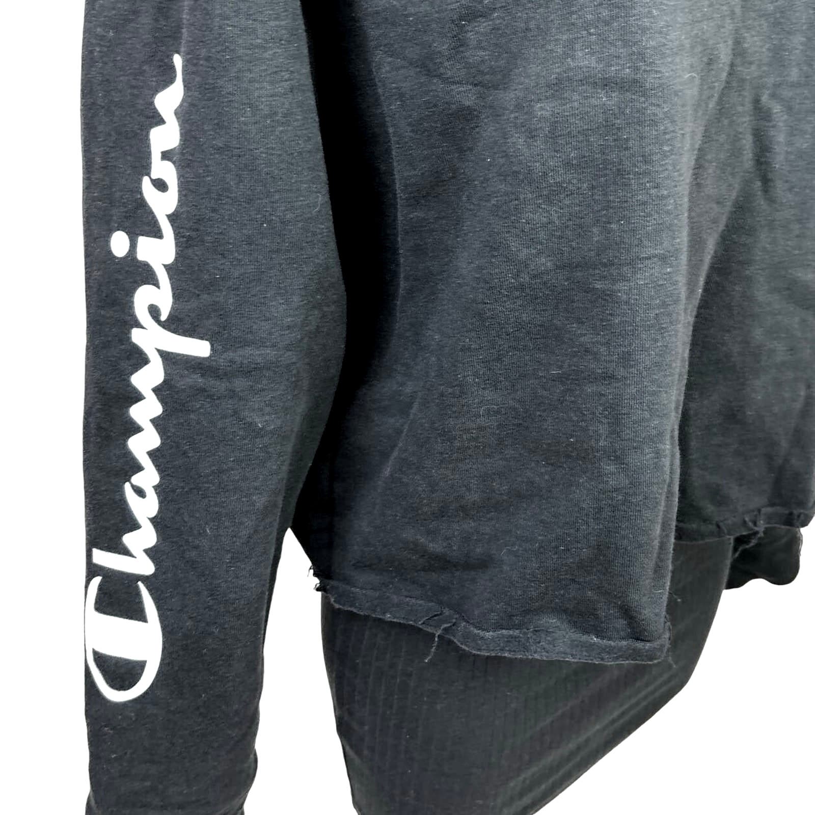 Champion Womens Black Cropped Distressed Long Sleeve Logo Hoodie Sweatshirt Sz L - Image 4