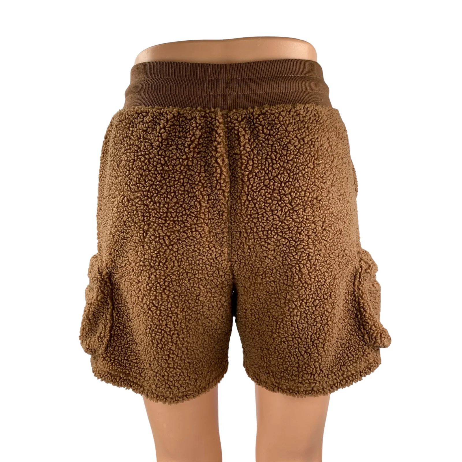 Champion Women's Brown Teddy Sherpa Fuzzy High Waisted Cargo Shorts Size XS - Image 4