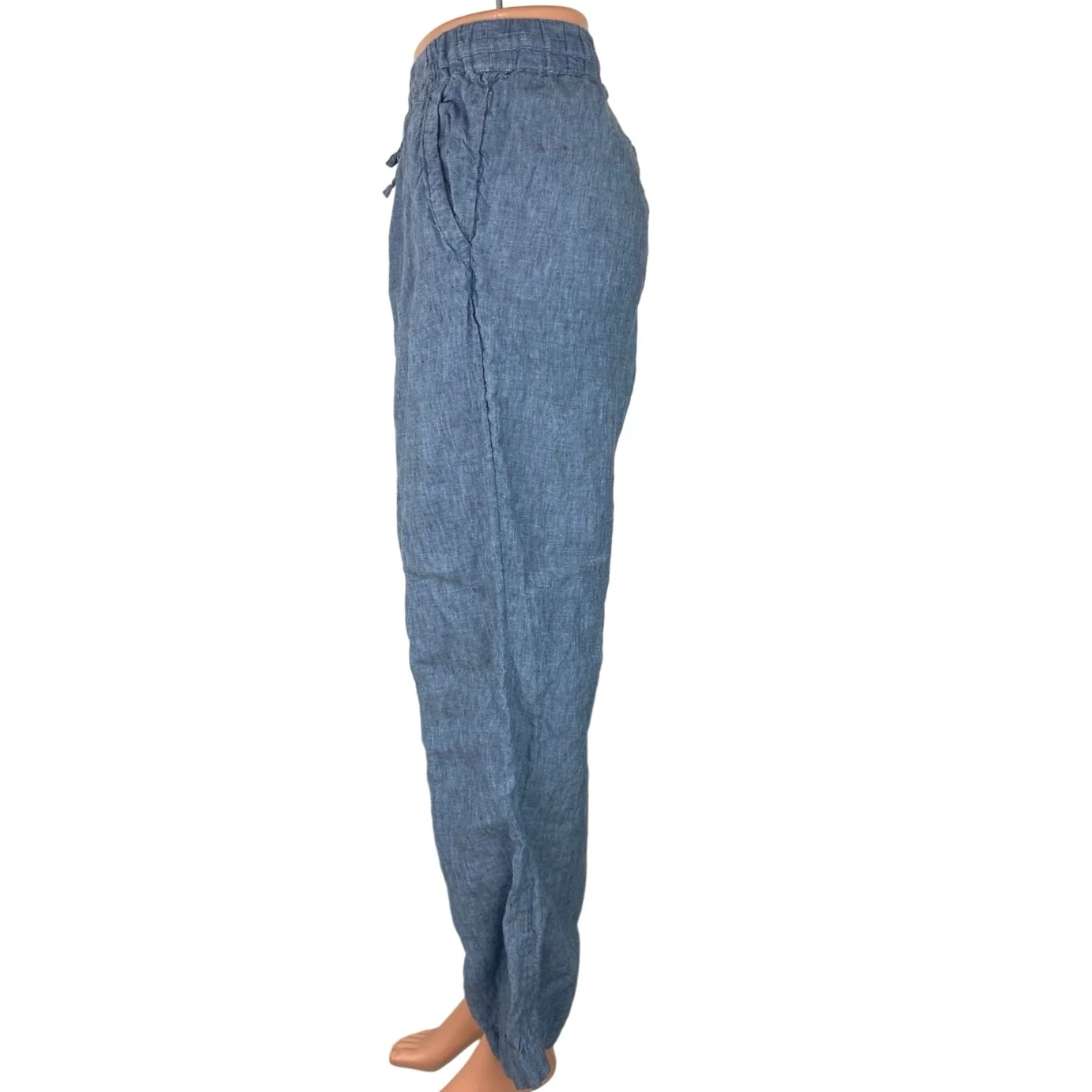 Charter Club Blue 100% Linen Straight Leg Drawstring Pockets Trouser Pants Sz L - Image 2