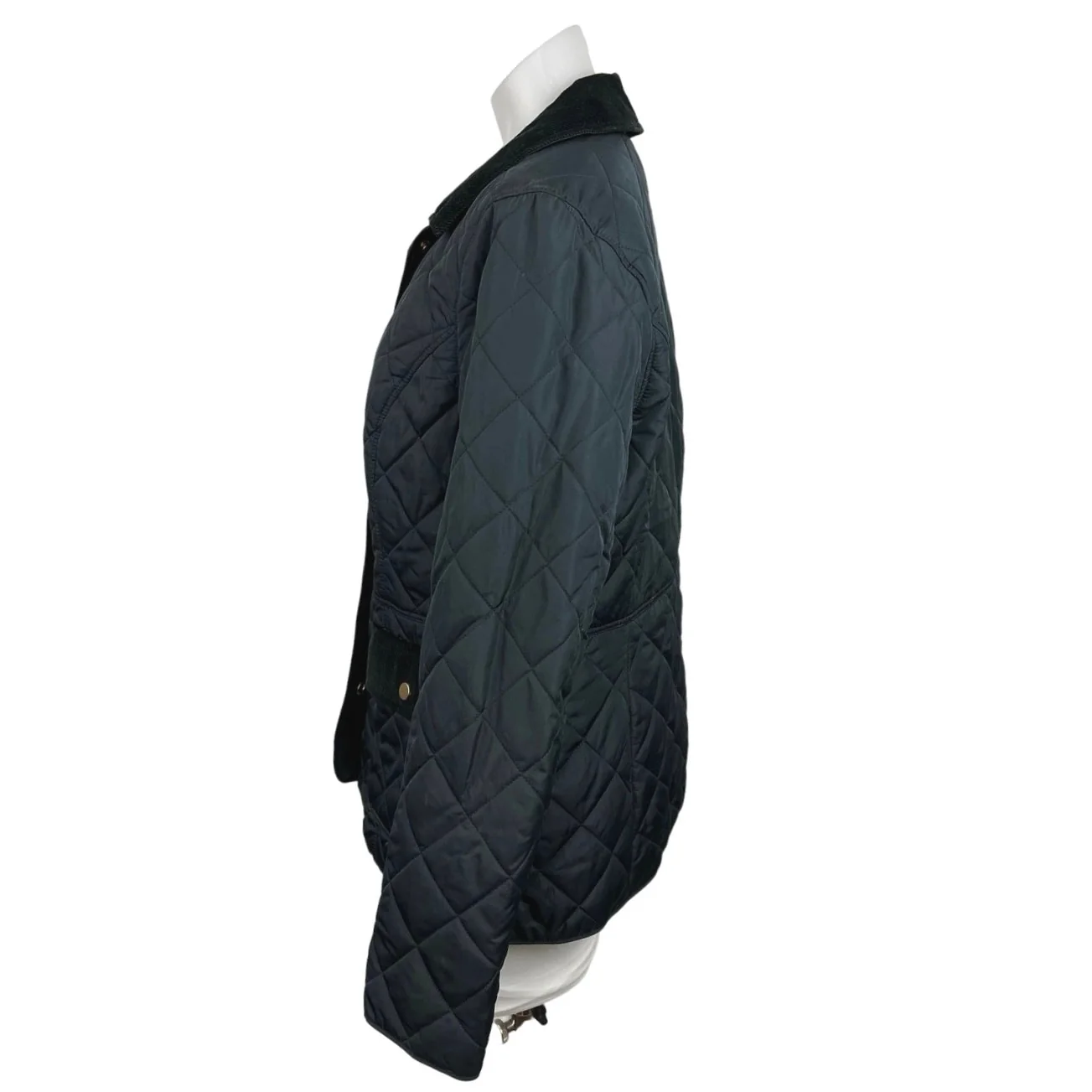 Charter Club Navy Corduroy Trim Snap Buttons Quilted Pockets Puffer Jacket Sz M - Image 2