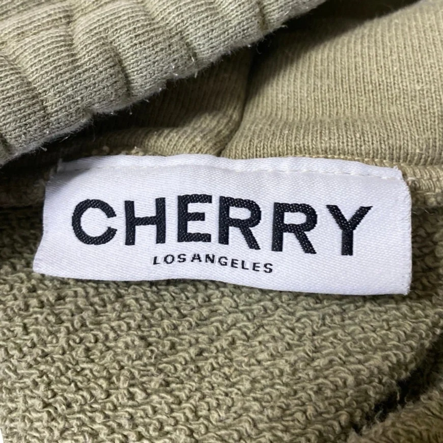 Cherry LA Green Striped Logo Print Cotton Hooded Hoodie Sweatshirt Top Size XL - Image 4