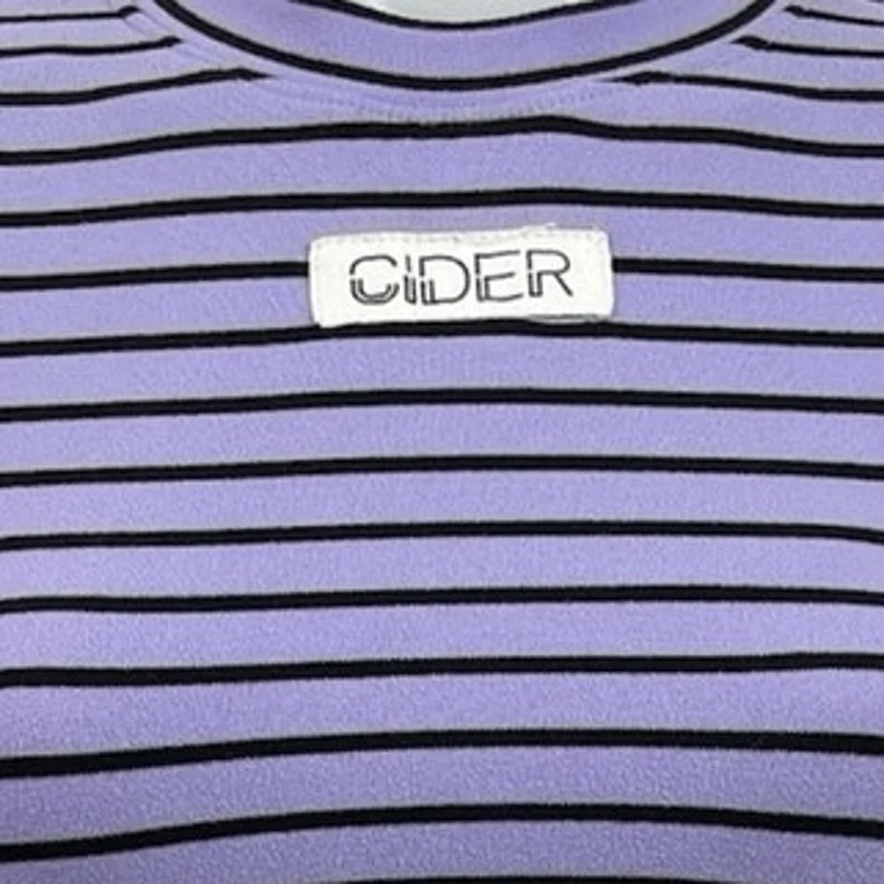 Cider Purple Black Stripe Crew Neck Long Sleeve Casual Crop Tee T-Shirt Top Sz S - Image 4