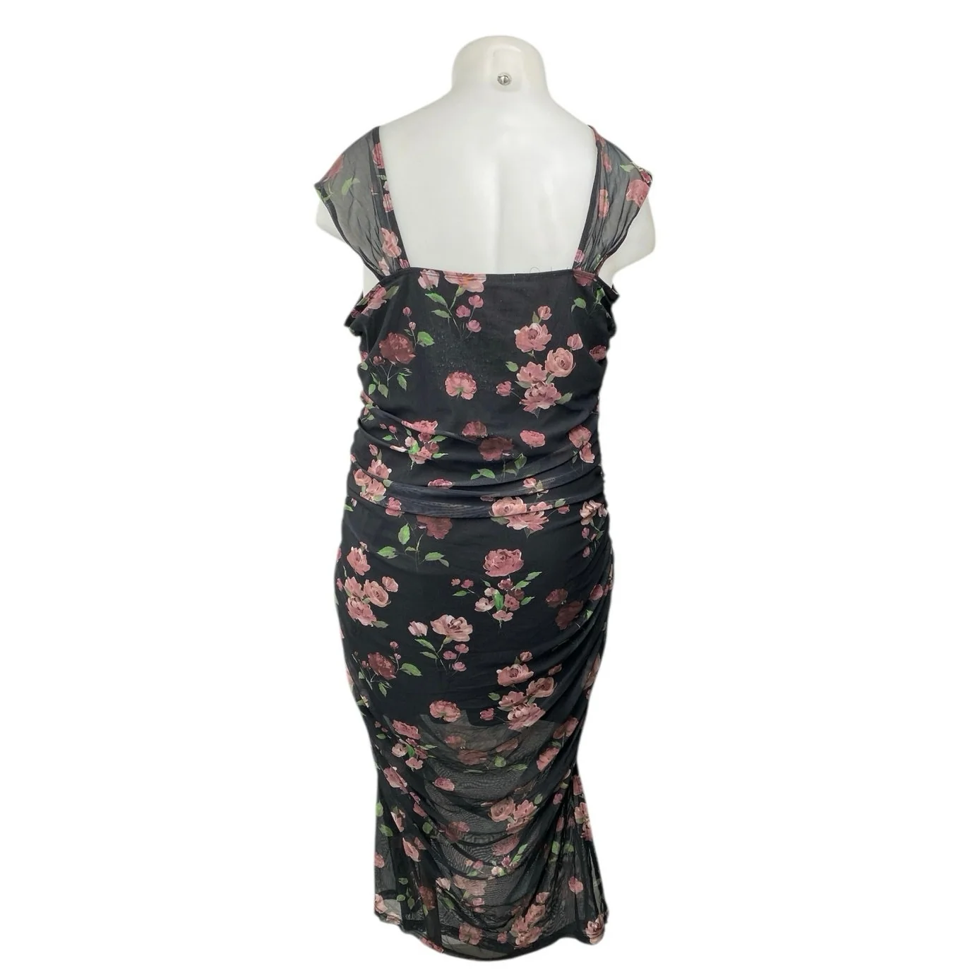 Cider Women's Black Floral Print Sleeveless Ruched Midi Bodycon Dress Size 3XL - Image 4
