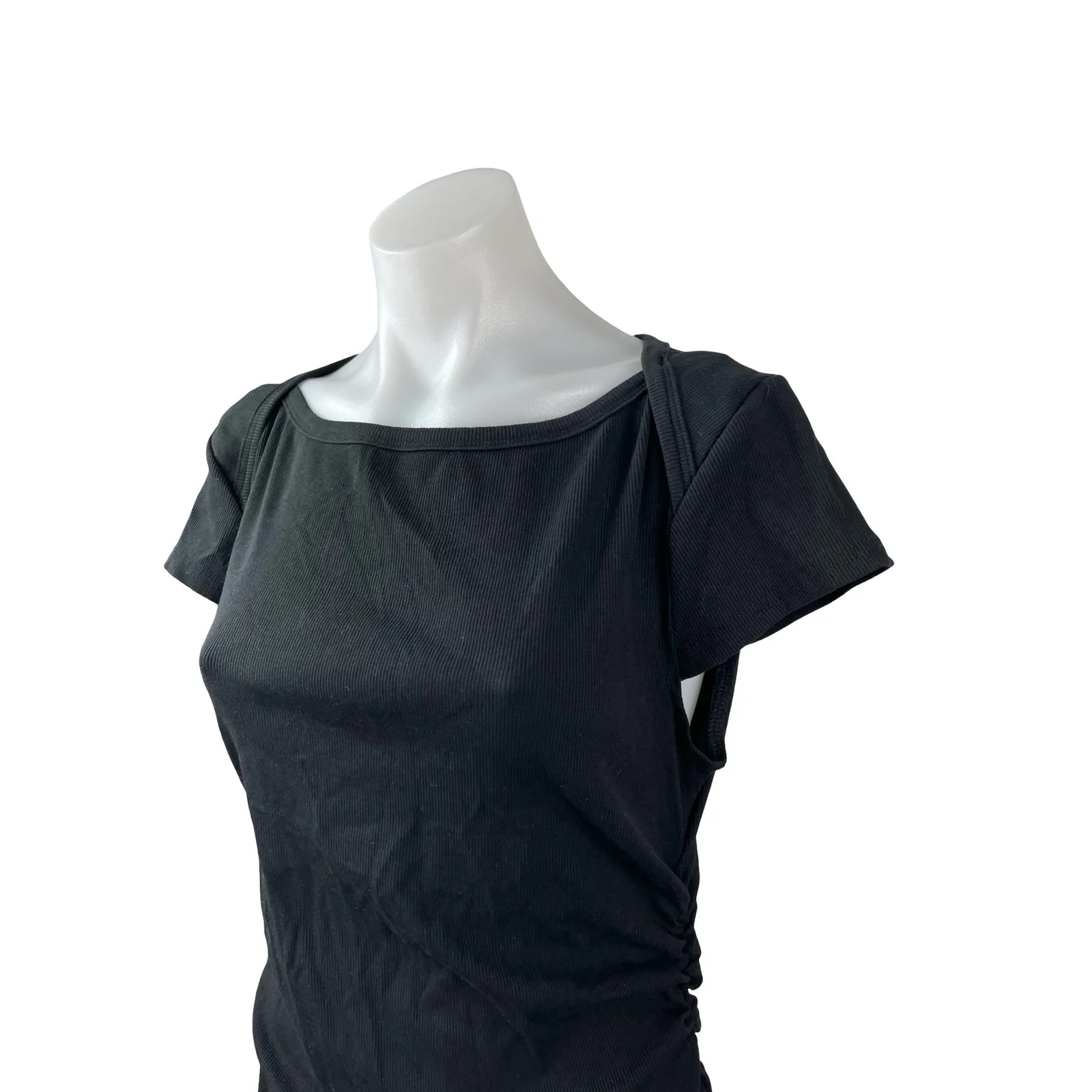 Cider Women's Black Short Sleeve Boat Neck Ruched A Line Mini Dress Size 0XL - Image 2