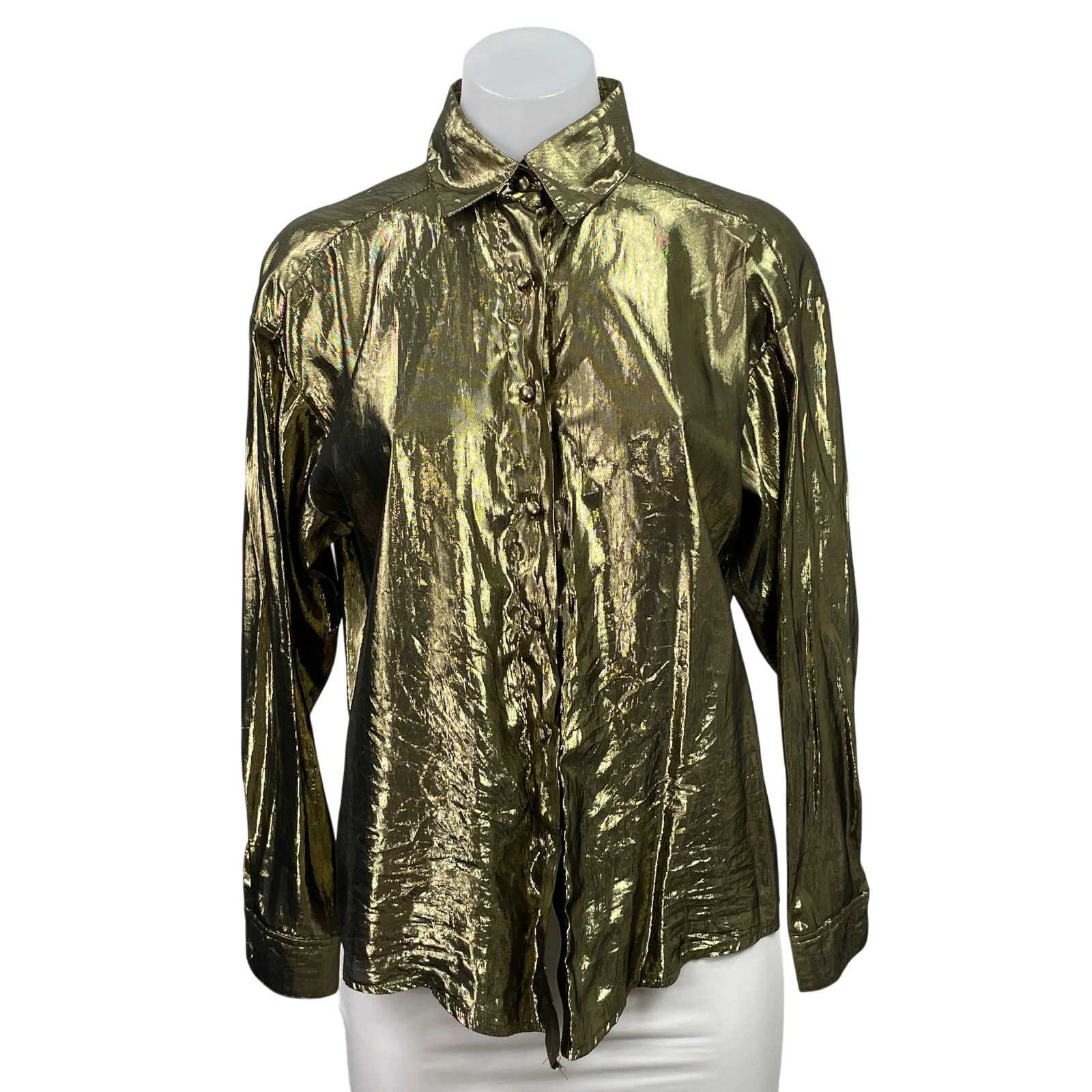 Clifford & Wills Women's Gold Metallic Long Sleeve Button Down Shirt Top Size XS