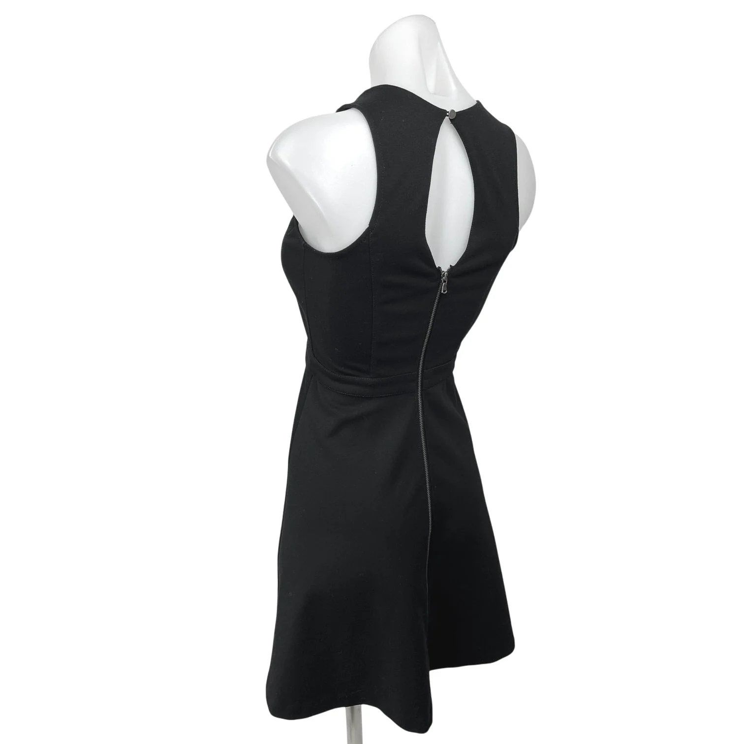 Club Monaco Black Faux Leather Sleeveless Racerback Zip Mini Fit & Flare Dress 0 - Image 2