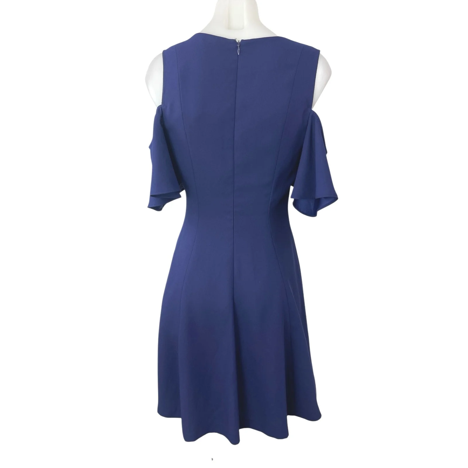 Club Monaco Blue Cold Shoulder Flutter Sleeve V-Neck Mini A-Line Dress Size 2 - Image 2