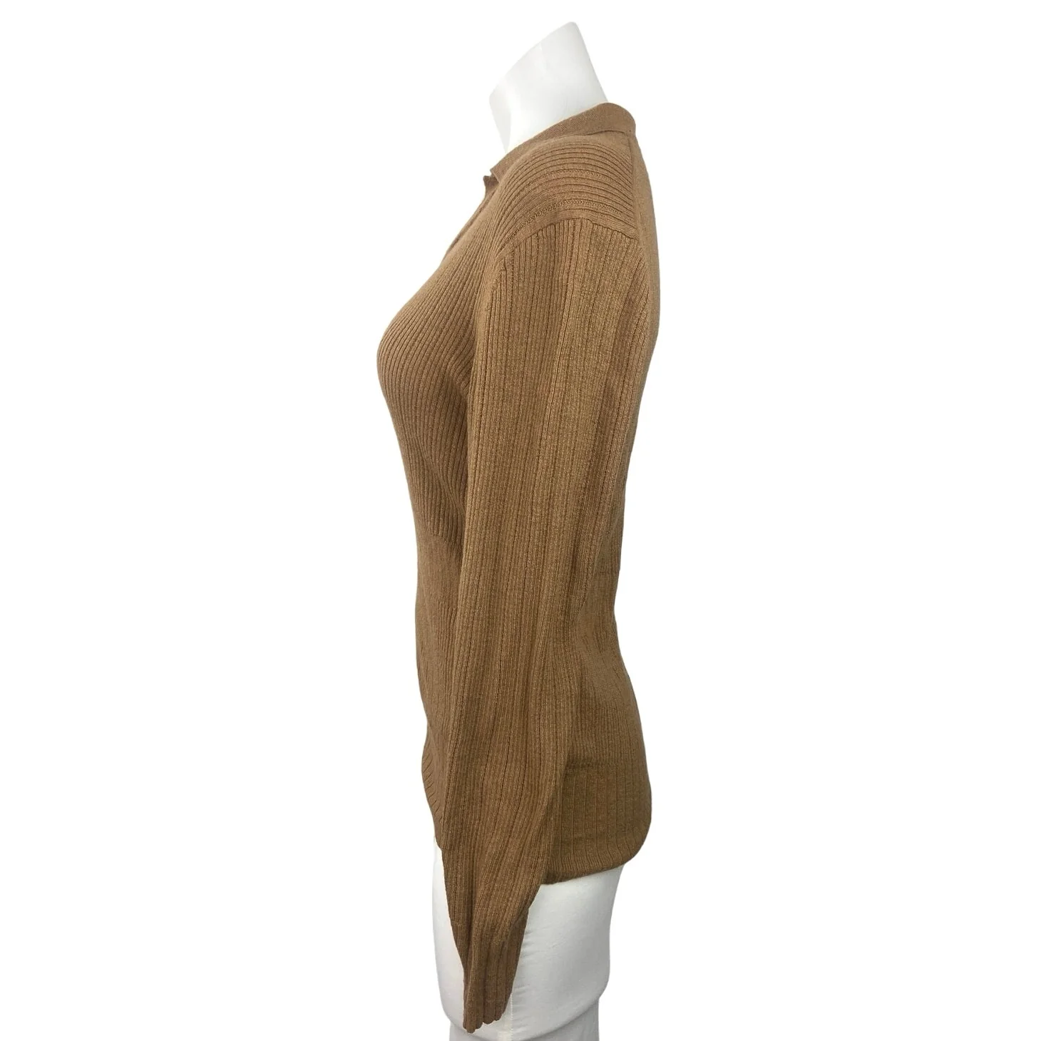 Club Monaco Brown V-neck Collar Rib Knit Long Sleeve Stretch Pullover Sweater M - Image 2