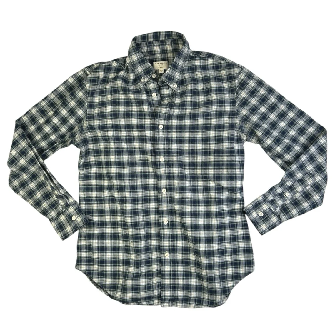 Club Monaco Men's Blue Plaid Checkered Flannel Slim Fit Button Down Shirt Top M