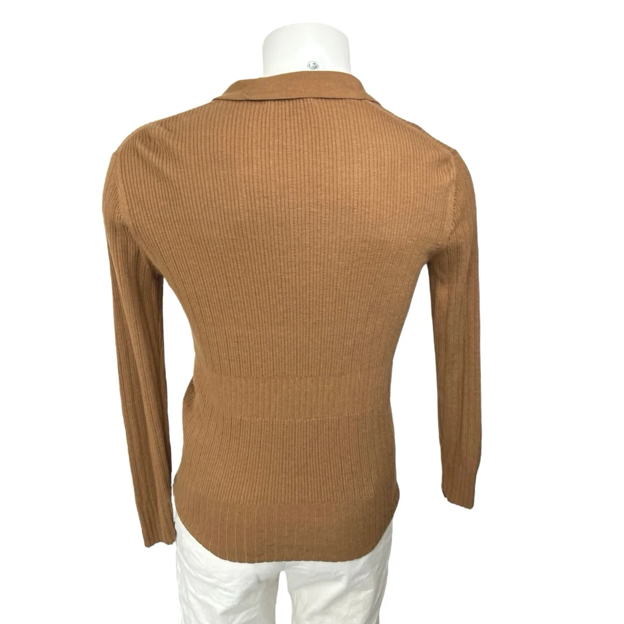 Club Monaco Men's Brown Rib Knit Long Sleeve Collared V-Neck Sweater Top Size L - Image 2