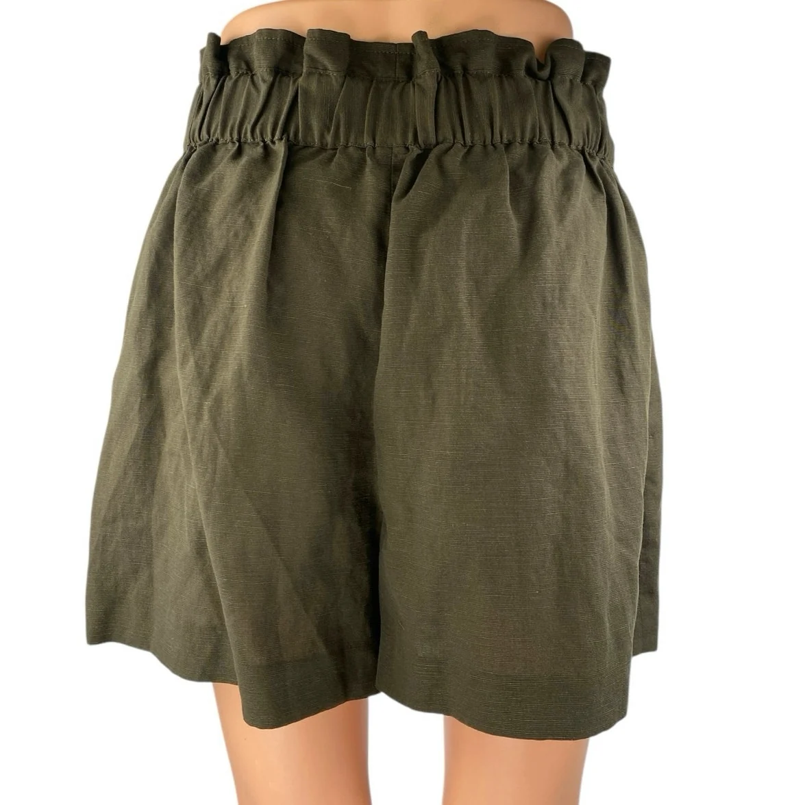 Club Monaco Women's Green Linen Belted High Rise Paperbag Mini Shorts Size 6 - Image 3