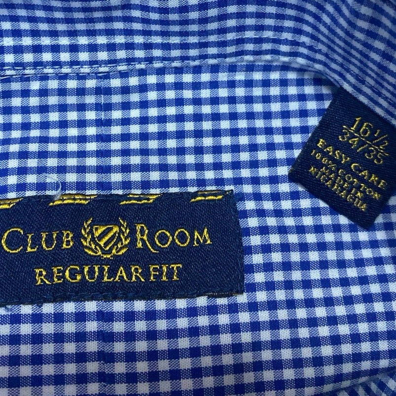 Club Room Mens Blue Gingham Regular Fit Long Sleeve Button Up Shirt Top Sz 16.5 - Image 3