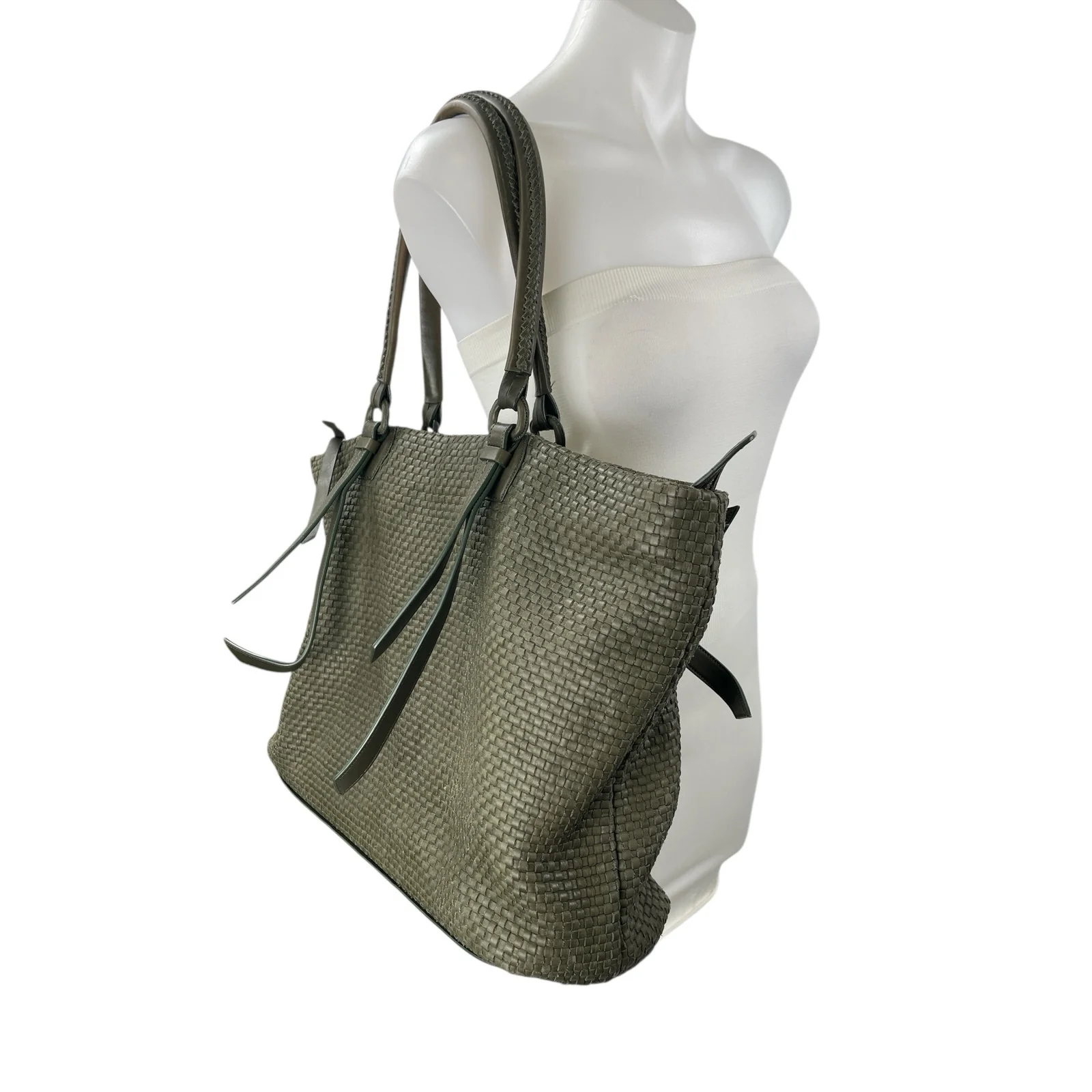 Cole Haan Bethany Green Weave Leather Zip Shoulder Tote Bag Handbag Large OS - Image 2
