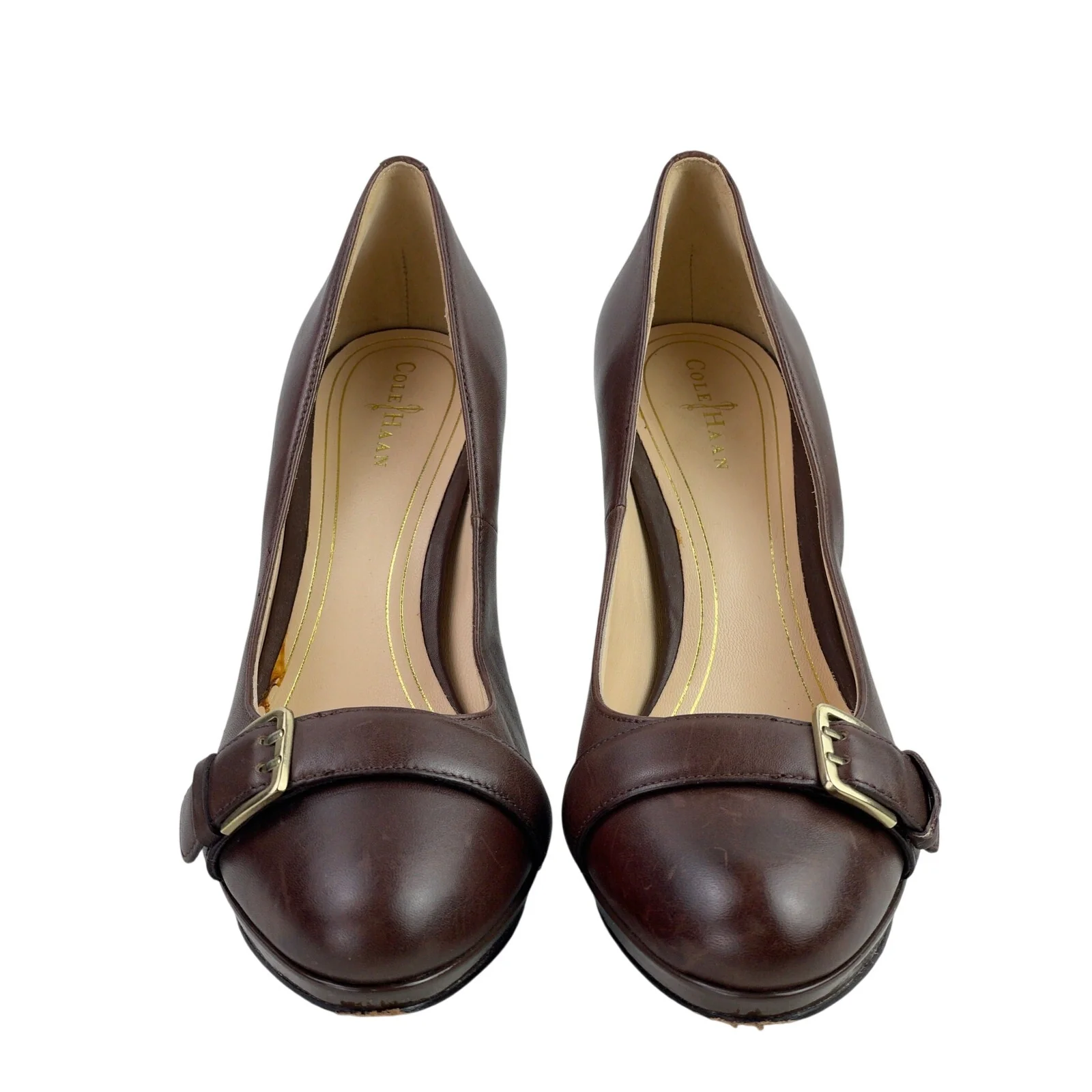Cole Haan Chelsea Brown Buckle Almond Toe Stiletto Heels Pumps Shoes Size 8.5 - Image 2