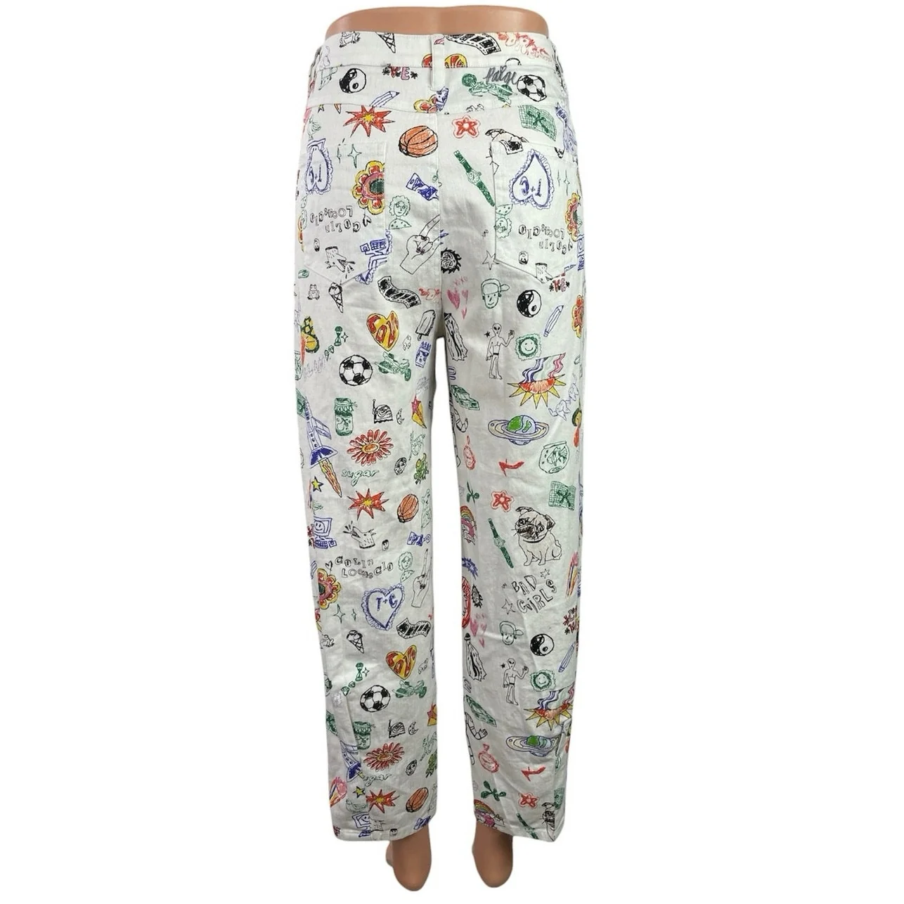 Colin LoCascio Jenni Dear Diary Doodle Palazzo Wide Straight Denim Jean Pants M - Image 3