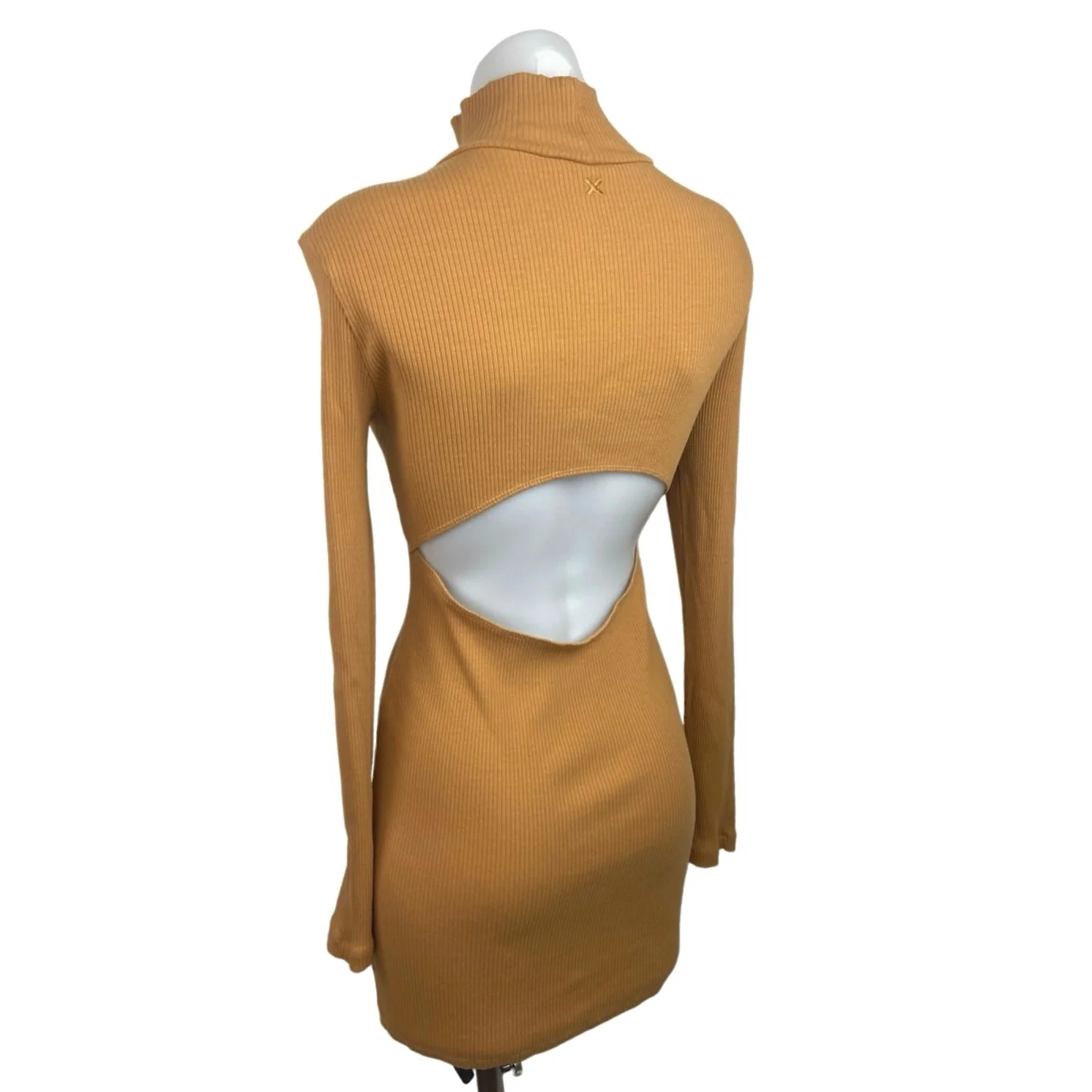 Collusion Cream Tan Ribbed Knit Turtleneck Long Sleeve Back Cut-out Dress Sz 8 - Image 2