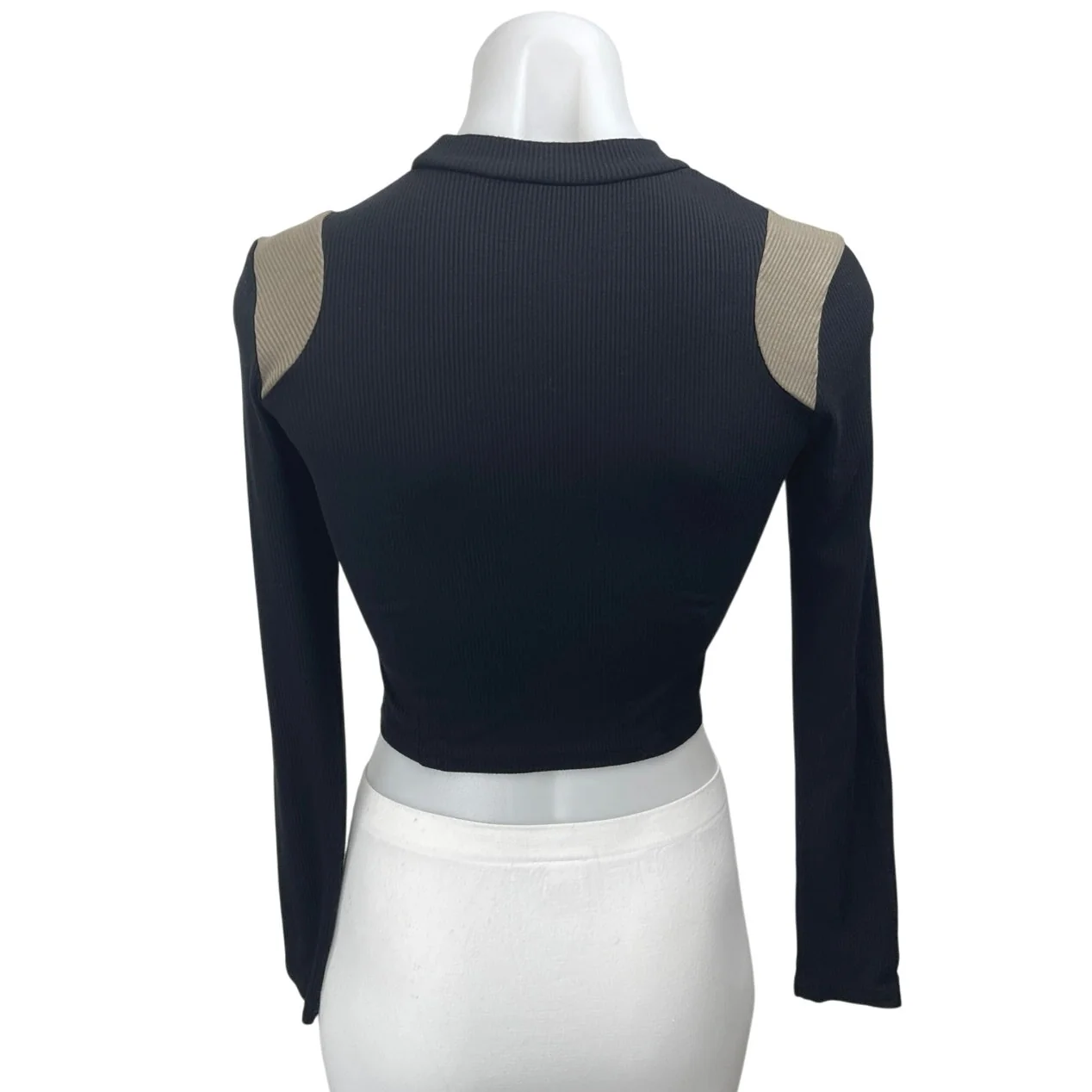 Commence Women's Black Rib Knit High Neck Long Sleeve Crop Shirt Sweater Top S - Image 2