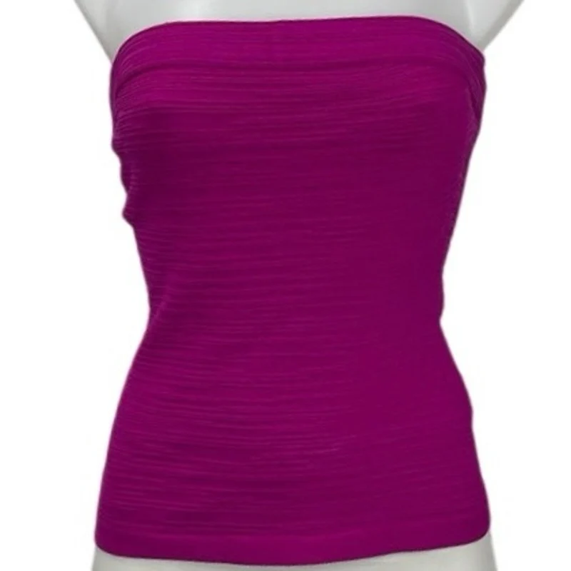 COS Purple Textured Gathered Strapless Bandeau Tube Stretch Blouse Top Size S - Image 2