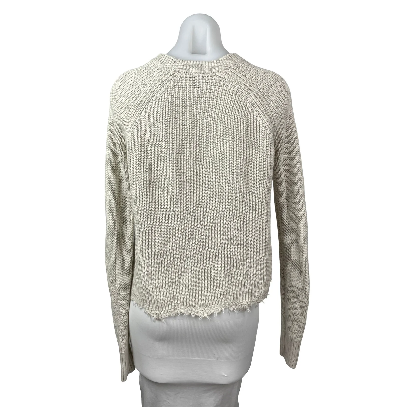 Cotton by Autumn Cashmere Beige Distressed Long Sleeve Sweatshirt Sweater Top XS - Image 4