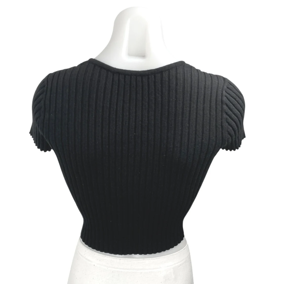 Cotton Candy LA Black Short Sleeve Ribbed Knit Button Front Crop Top Size M - Image 2