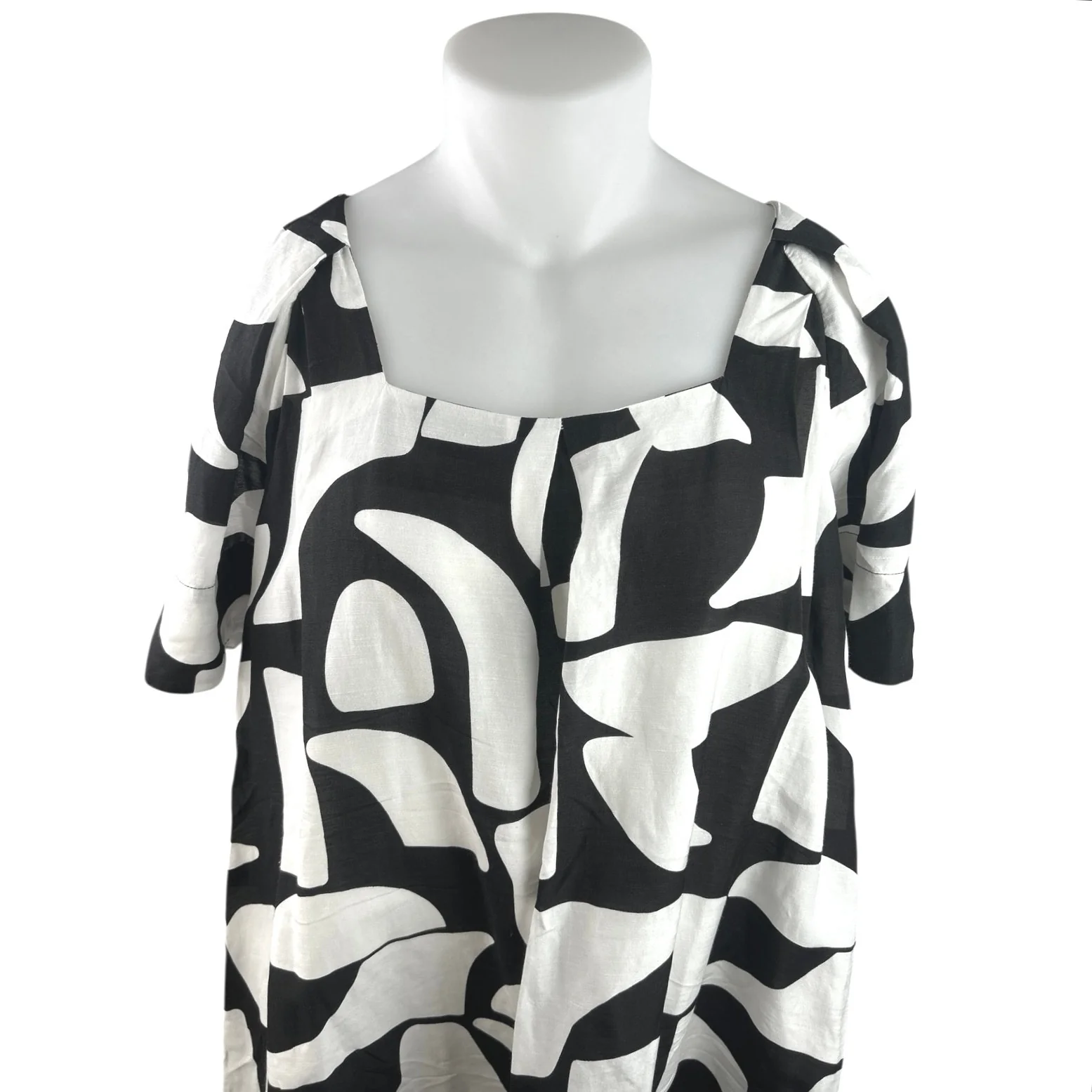 Country Road Black White Linen Abstract Short Sleeve Mini Shift Dress Size 12 - Image 2