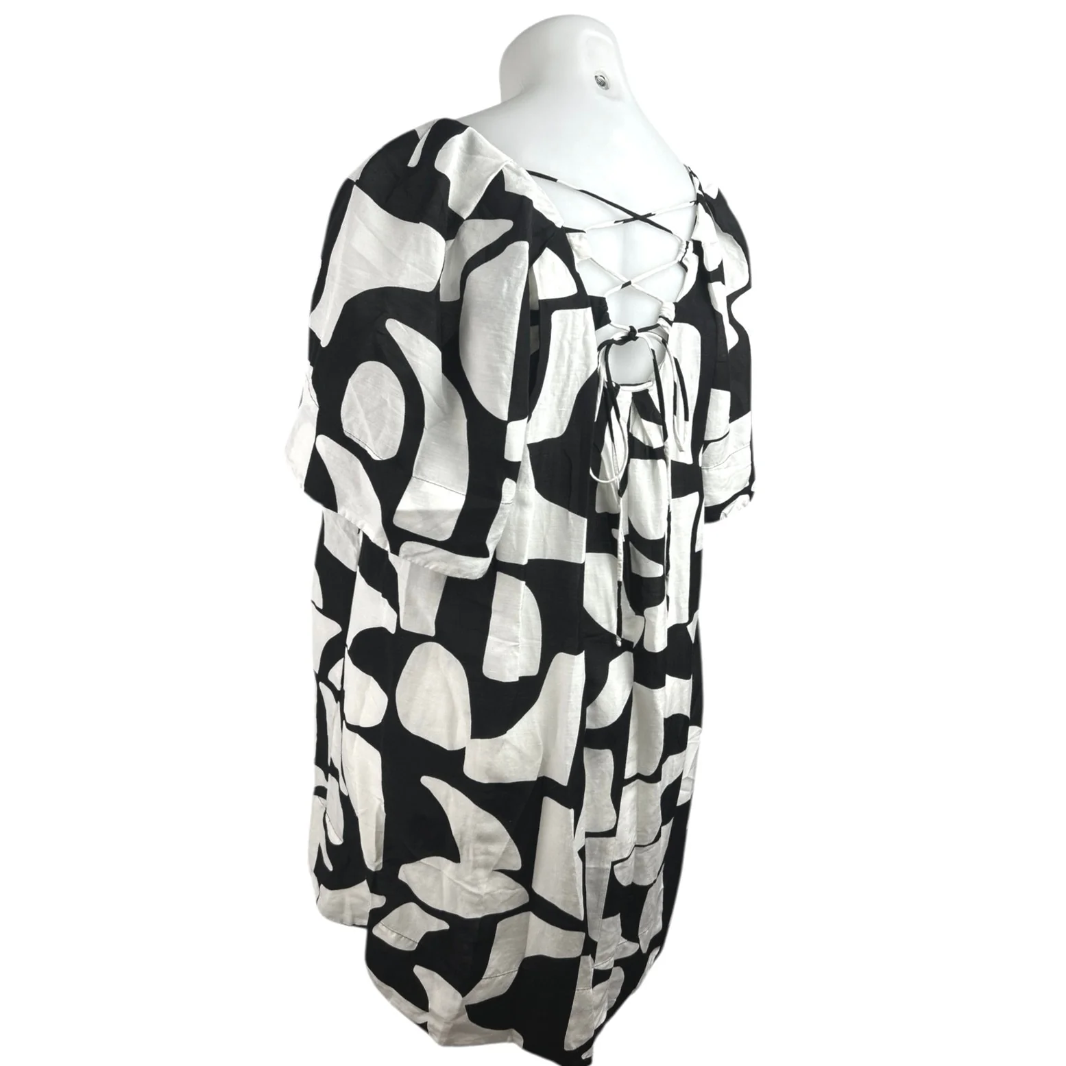 Country Road Black White Linen Abstract Short Sleeve Mini Shift Dress Size 12 - Image 3